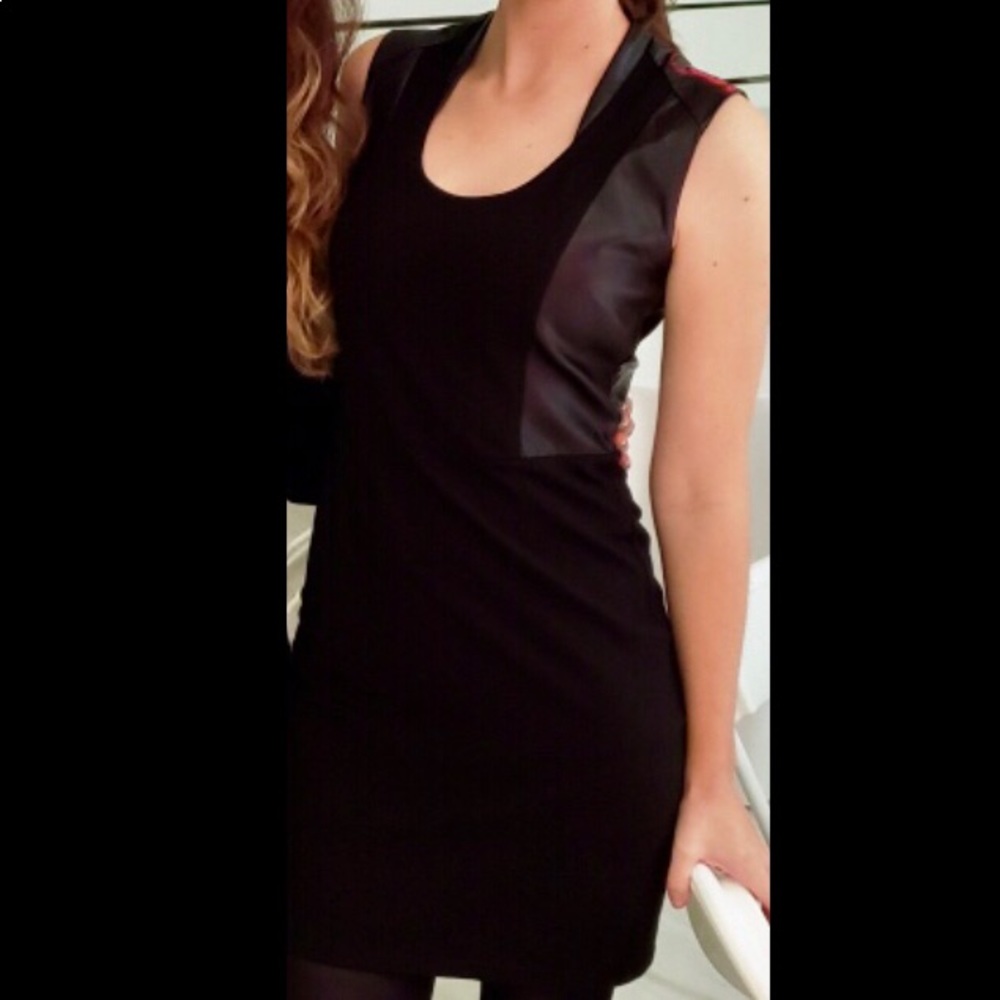 Kenneth Cole black leather shift dress